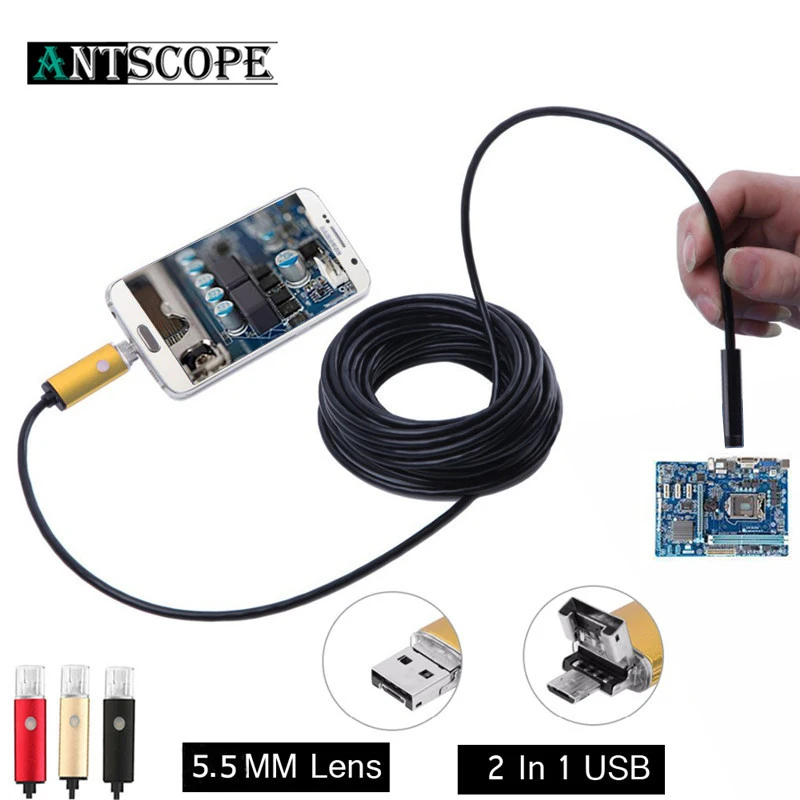 5.5mm 2 in 1 USB Endoscope Borescope Inspection 720P HD Snake Camera with 6 LED Lights for Android Smartphone Tablet Windows 30
5.5mm 2 in 1 USB Endoscope Borescope Inspection 720P HD Snake Camera with 6 LED Lights for Android Smartphone Tablet Windows 30