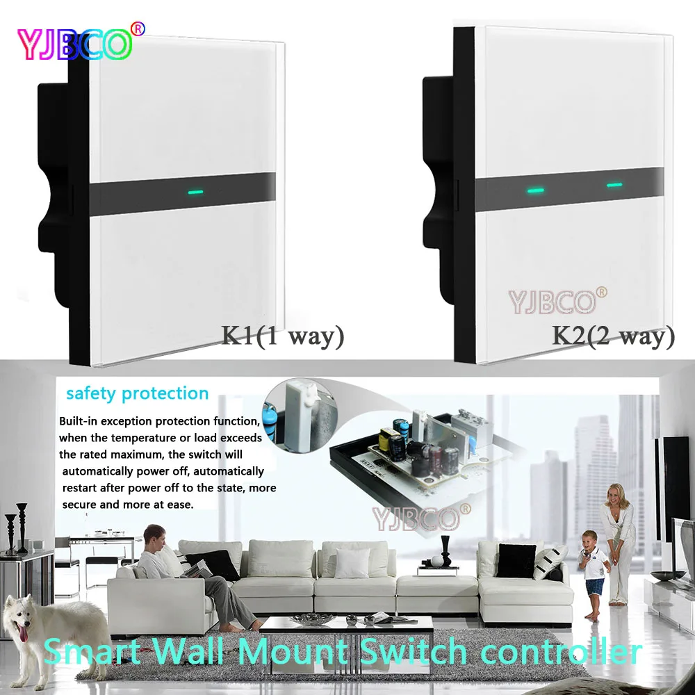 

K1(1 way) K2(2 Waysmart) Wall Mount smart Touch Switch panel control for Fluorescent incandescent energy-saving lamps AC100-240V