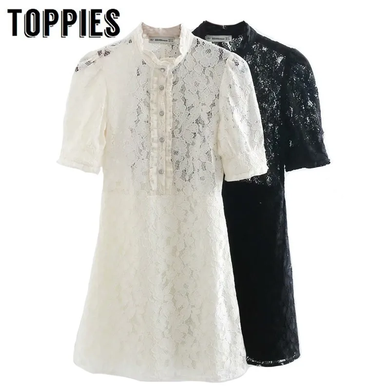 2019 Summer Black White Lace Mini Dress Pearls Button Hollow Out Sexy Transparent Party Dress tunique femme
2019 Summer Black White Lace Mini Dress Pearls Button Hollow Out Sexy Transparent Party Dress tunique femme