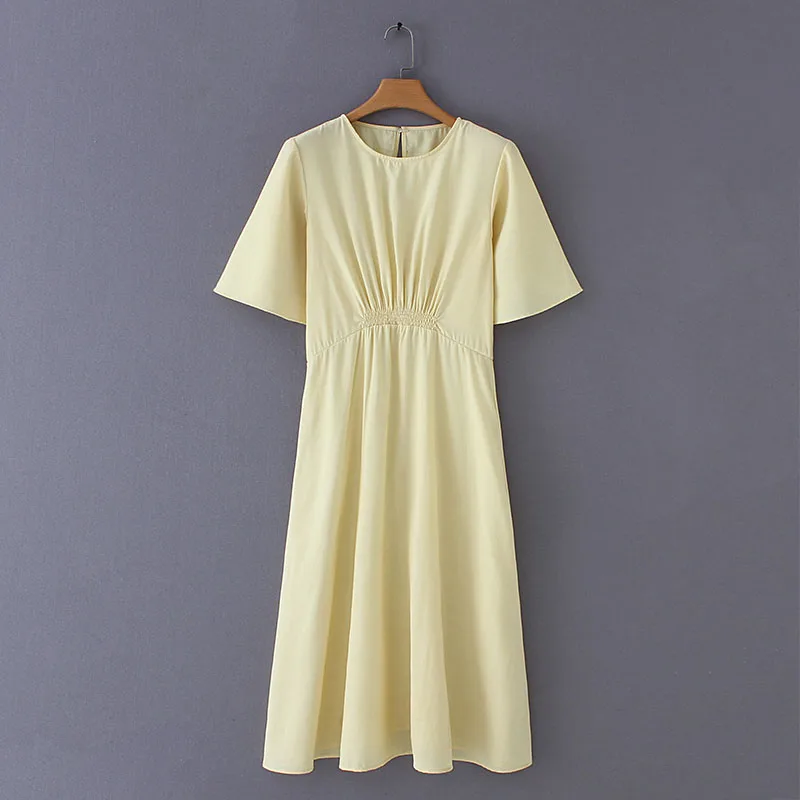 2019 women fashion solid color short sleeve elastic waist pleats long dress ladies o neck casual high waist linen dresses DS2116
2019 women fashion solid color short sleeve elastic waist pleats long dress ladies o neck casual high waist linen dresses DS2116