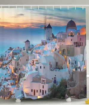 Shower Curtain Greek Aegean Sea Scenic Blue White Orange Printing Waterproof Mildewproof Polyester Fabric Bath Curtain Set 
Shower Curtain Greek Aegean Sea Scenic Blue White Orange Printing Waterproof Mildewproof Polyester Fabric Bath Curtain Set