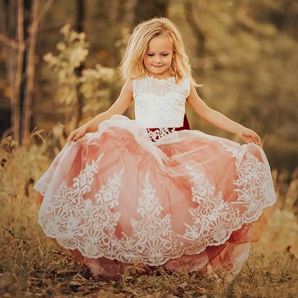 2019 elegant lace beaded flower girl dress for wedding jewel