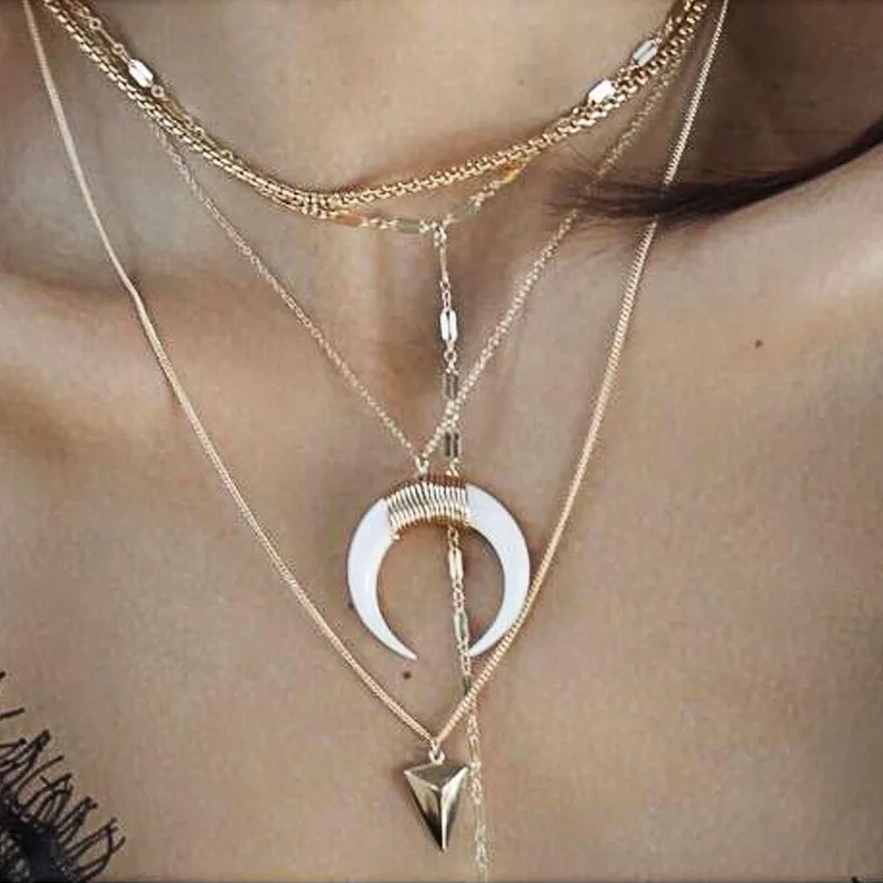 Boho Vintage Gold Horn Statement Choker Necklace Multi-layered Big Pendant Moon Arrow Long Necklaces for Women Fashion Jewelry
Boho Vintage Gold Horn Statement Choker Necklace Multi-layered Big Pendant Moon Arrow Long Necklaces for Women Fashion Jewelry