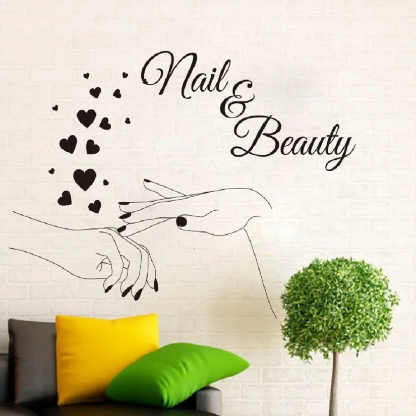 Classic vinyl Wall Sticker Manicure Polish Varnish Spa Shop Quote Nail Beauty Elegant Finger Heart art Mural home Decoration | Дом и сад