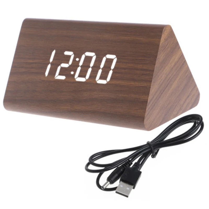 1pcs Creative Voice Control Alarm Clock Wooden Desk Clock LED Display USB Timer Digital Alarm Snooze Clock for Home Bedroom