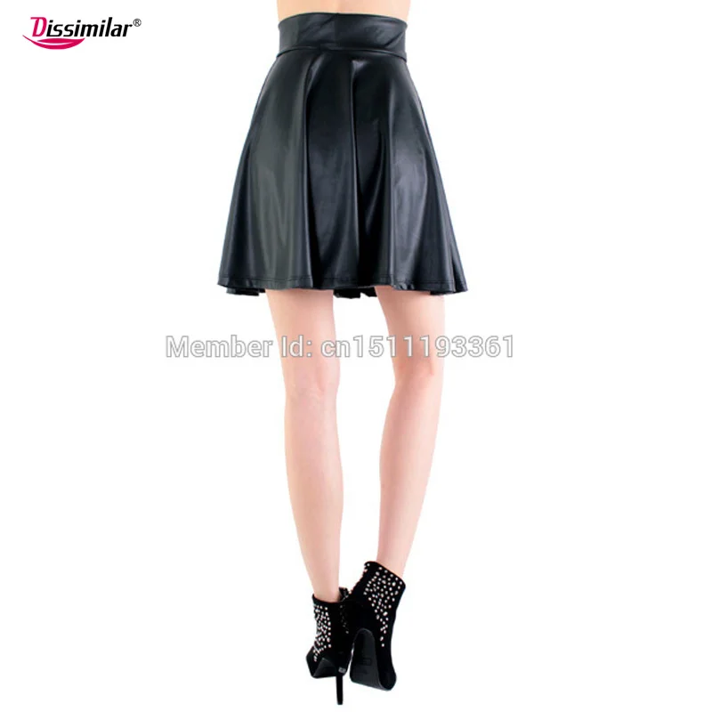 Мини юбка из искусственной кожи с завышенной талией S/M/L/XL|flared skirt|mini skirtblack skirt |