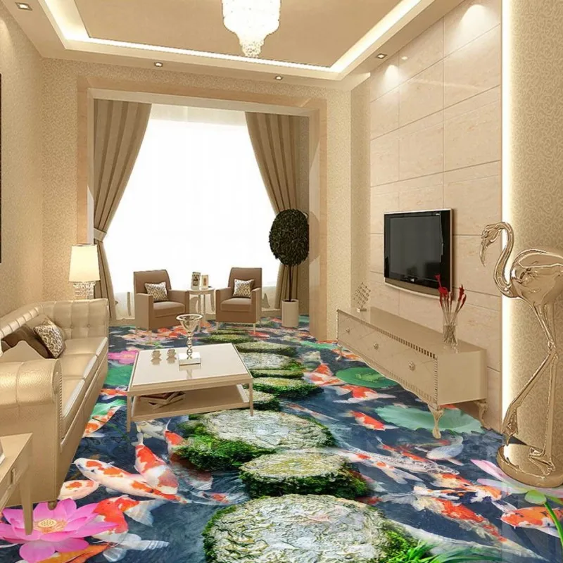 Free Shipping Lotus Carp Walkway 3D Floor thickened high-quality waterproof wallpaper stereo non-slip living room mural Free Shipping Lotus Carp Walkway 3D Floor thickened high-quality waterproof wallpaper stereo non-slip living room mural<br><br>Aliexpress