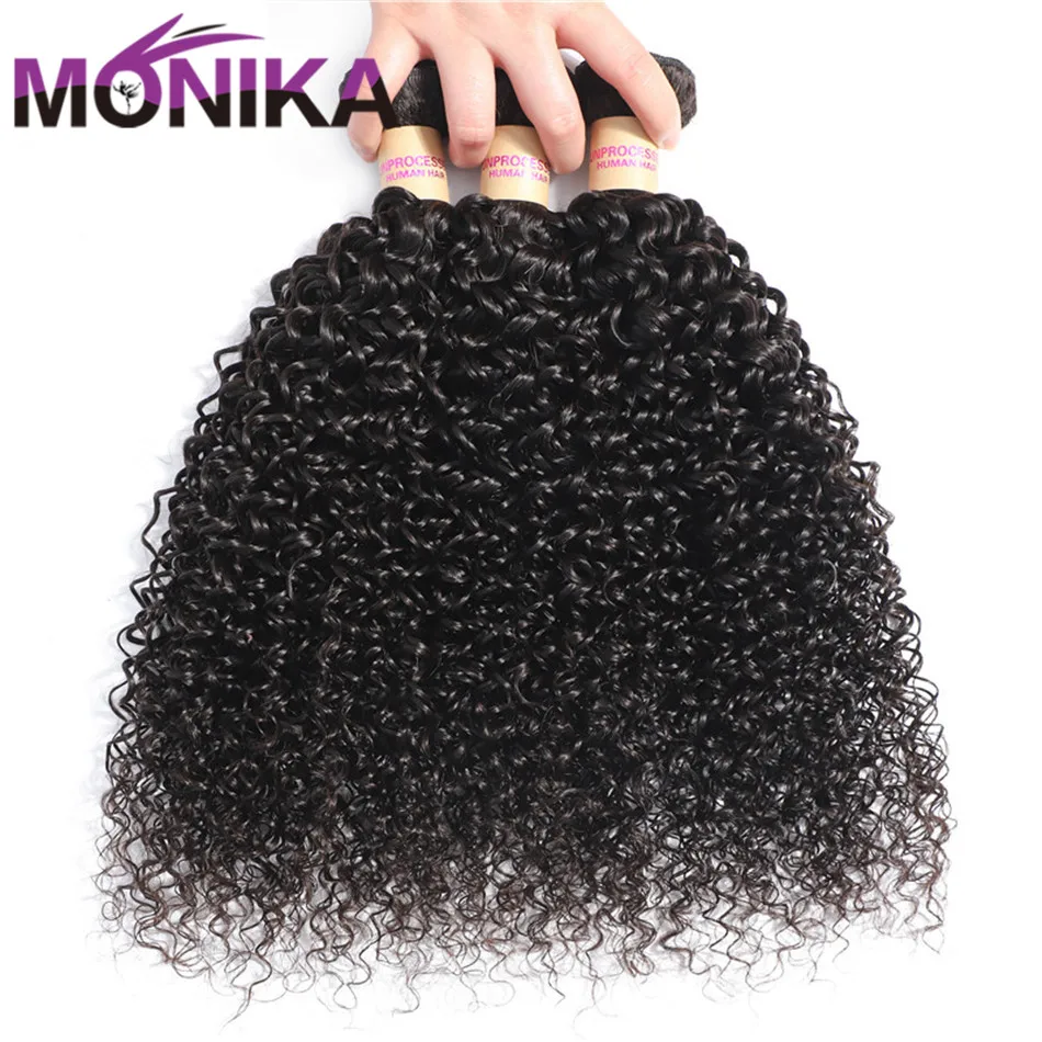 Monika волосы 10-30 дюймов Пряди перуанские кудрявые remy пряди Tissage Boucles Cheveux humaine 1/3/4 шт
