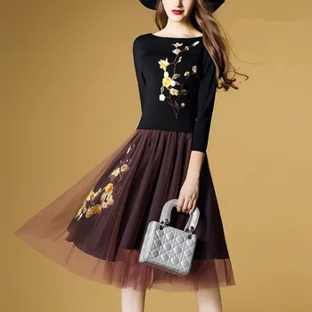 2018 Dress Female Women Clothes 7/10 Sleeve Mesh Patchwork Embroidered Dresses S M L XL XXL
2018 Dress Female Women Clothes 7/10 Sleeve Mesh Patchwork Embroidered Dresses S M L XL XXL
