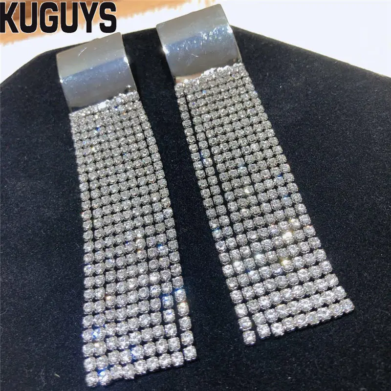 KUGUYS BlingBling Crystals Long Tassel Earrings for Womens Trendy Jewelry Fashion Silver Suqare Drop Earring Accessories Gift
KUGUYS BlingBling Crystals Long Tassel Earrings for Womens Trendy Jewelry Fashion Silver Suqare Drop Earring Accessories Gift