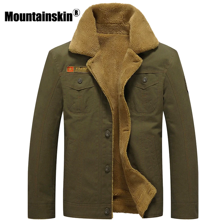 Image Mountainskin Thicken Fleece Winter Jackets Men s Coats 5XL Cotton Fur Collar Men s Jackets Military Casual Male Outerwear SA351