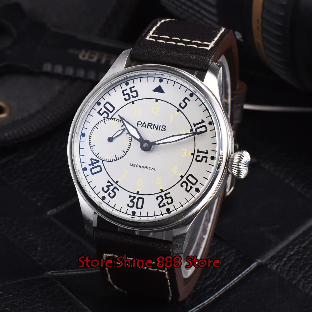 Parnis 44mm white Dial st36 Mechanical Hand Winding Mens 6497 Watch