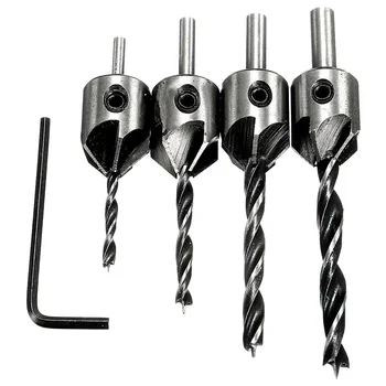 4 pcs HSS countersink wood drill steel Countersink drill Set 5 flute 3mm-6mm K5