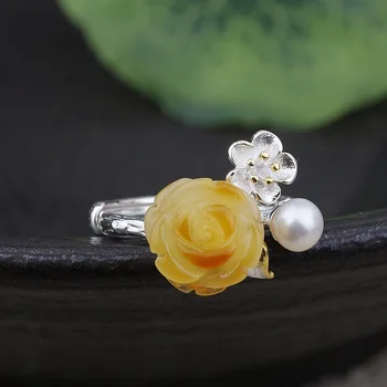Black Thai silver wholesale silver silver s925 pure silver inlay beeswax pearl ring opening female product a undertakes to rose
Black Thai silver wholesale silver silver s925 pure silver inlay beeswax pearl ring opening female product a undertakes to rose