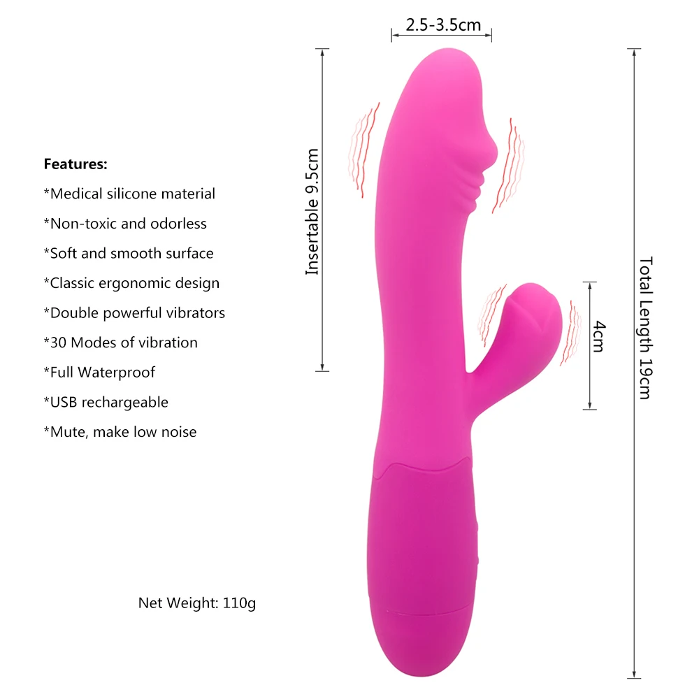 30 Speeds Dildo Rabbit Vibrators for Women Waterproof Rechargeable G Spot Clitoris Stimulator Adult Sex Toys for Woman