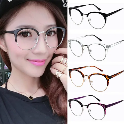 

Semi-rim half frame Women vintage Eyeglasses Frame adjustable nose pad retro oval frames clear lens oculos cat eye