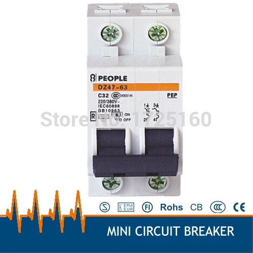 Фото DZ47-63 2P C32A Factory direct Sell mini circuit breaker MCB - купить