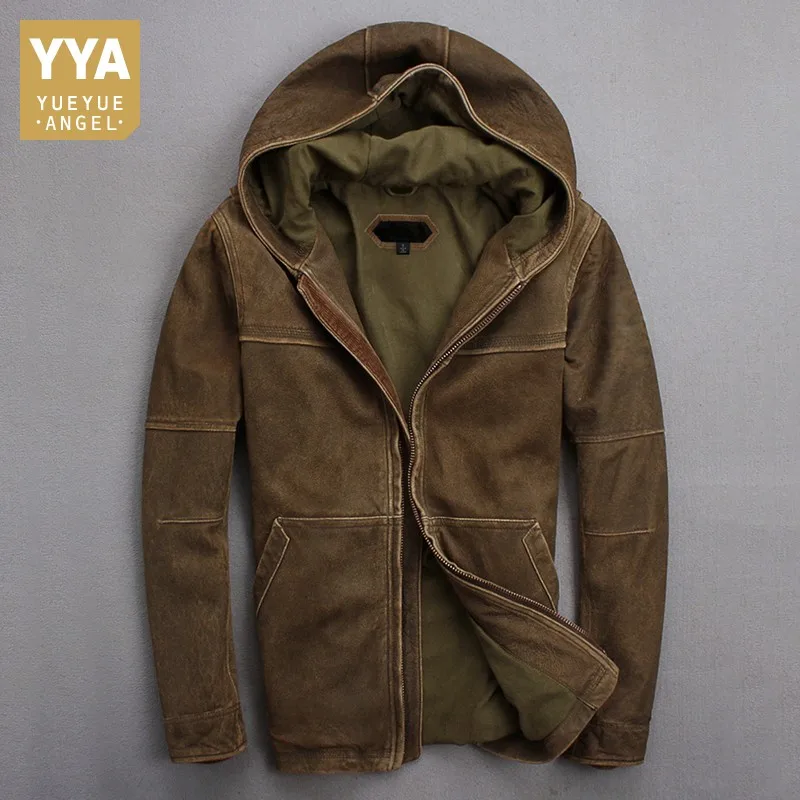 2019 Autumn Winter Hooded Mens Natural Cow Leather Jacket Slim Sheepskin Vintage Real Leather Jacket Coats windproof Overcoats
2019 Autumn Winter Hooded Mens Natural Cow Leather Jacket Slim Sheepskin Vintage Real Leather Jacket Coats windproof Overcoats