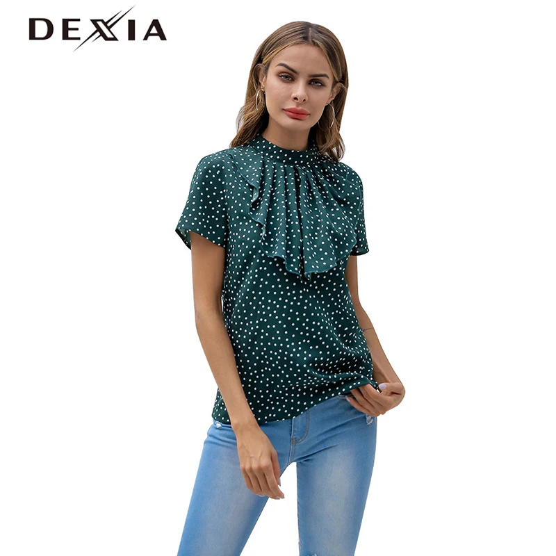 DEXIA Summer Eleagnt Sexy Dot Blouse Women Party Shirts Short Sleeve Round Neck Green Printed Patchwork Chiffon Shirt Femme
DEXIA Summer Eleagnt Sexy Dot Blouse Women Party Shirts Short Sleeve Round Neck Green Printed Patchwork Chiffon Shirt Femme