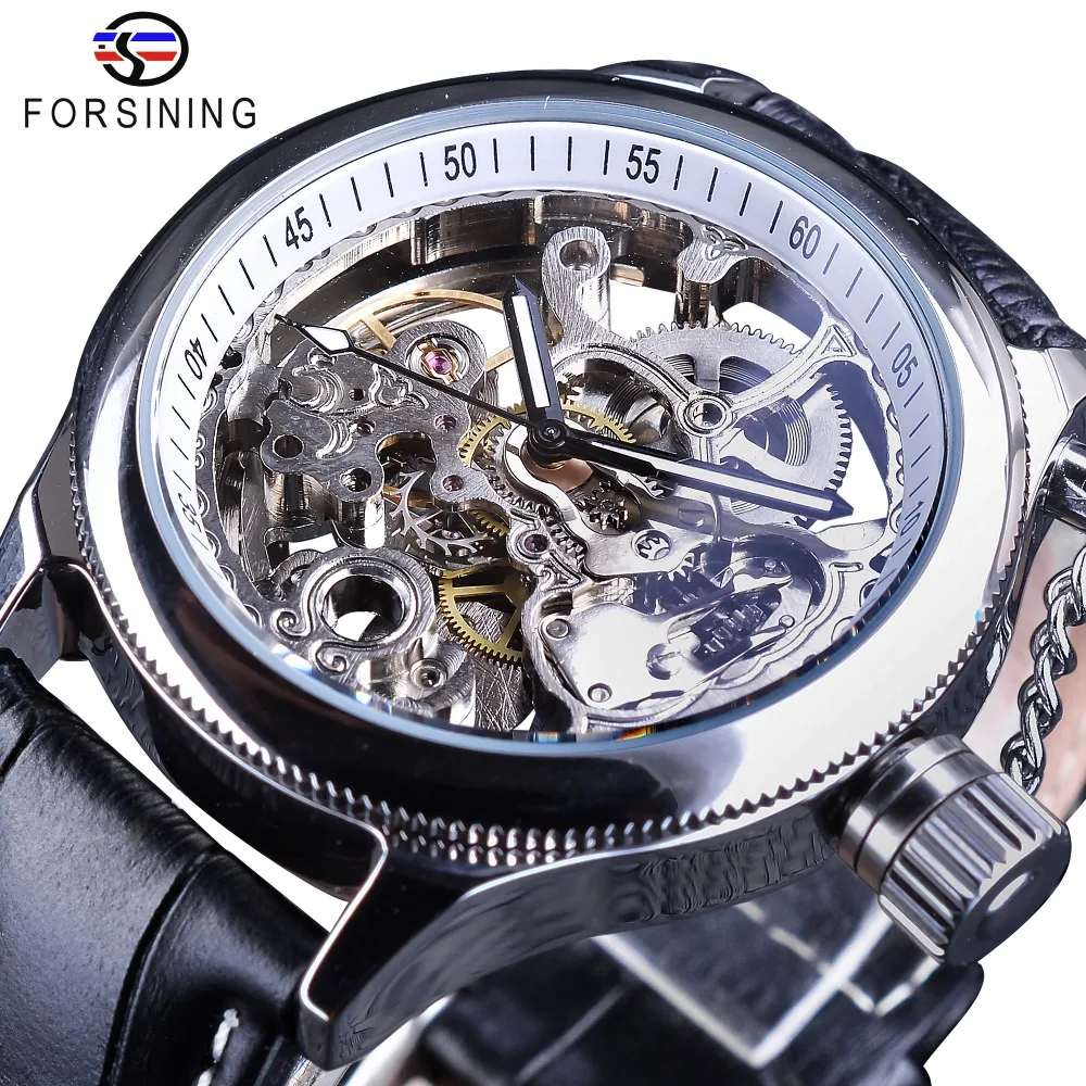Forsining Transparent Watch Fashion Silver Skeleton Clock Mechanical Wristwatches for Men Luminous Hands Black Genuine Leather
Forsining Transparent Watch Fashion Silver Skeleton Clock Mechanical Wristwatches for Men Luminous Hands Black Genuine Leather