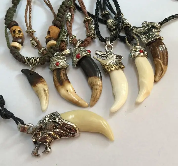 Image FREE SHIPPING 7 PCS Cool Boy Men s Tibetan Style Amulet Natural Real Fangs Wolf Tooth Pendant Canine Tooth Necklace Lucky GIFT