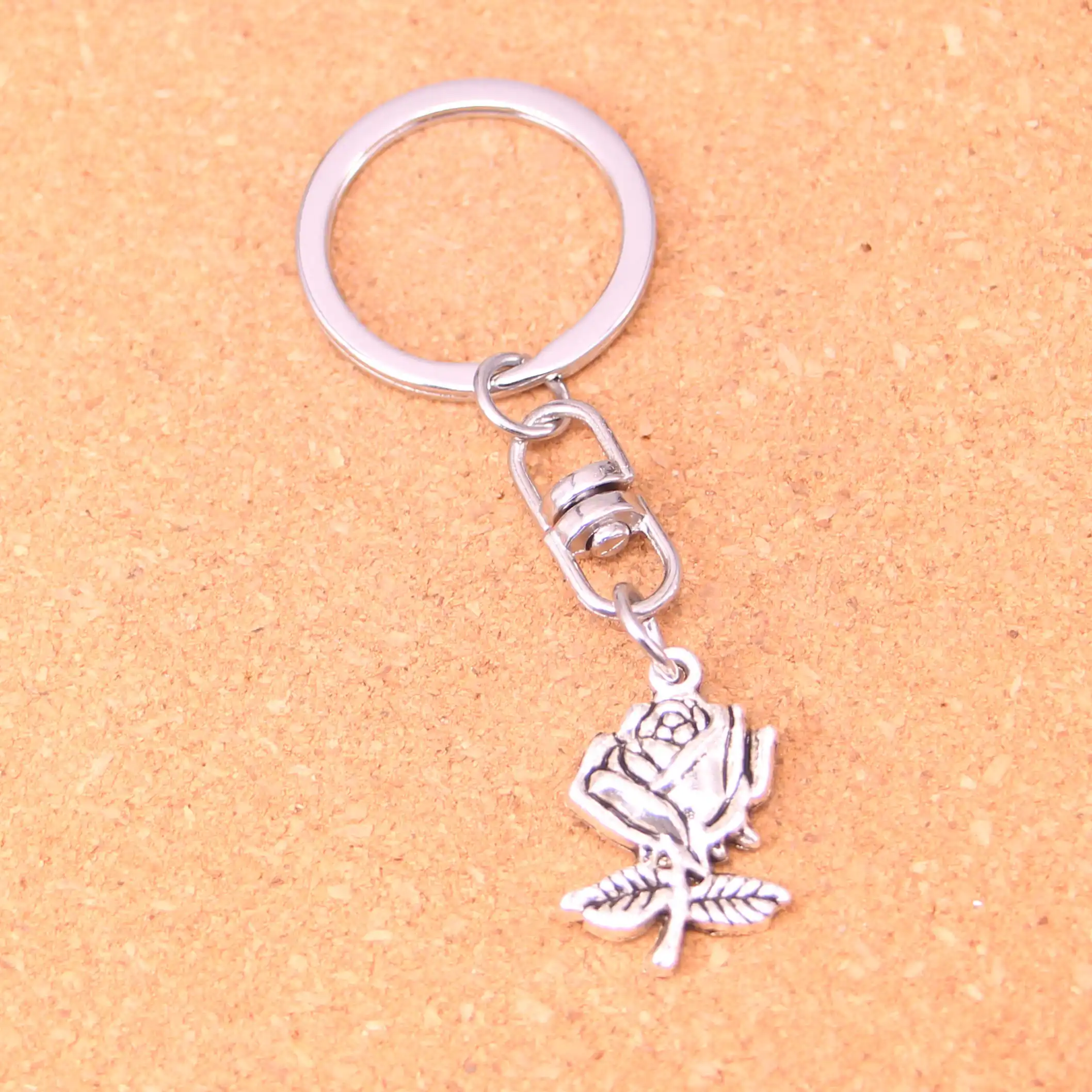silver pendant flower rose keychain key ring for women men gifts