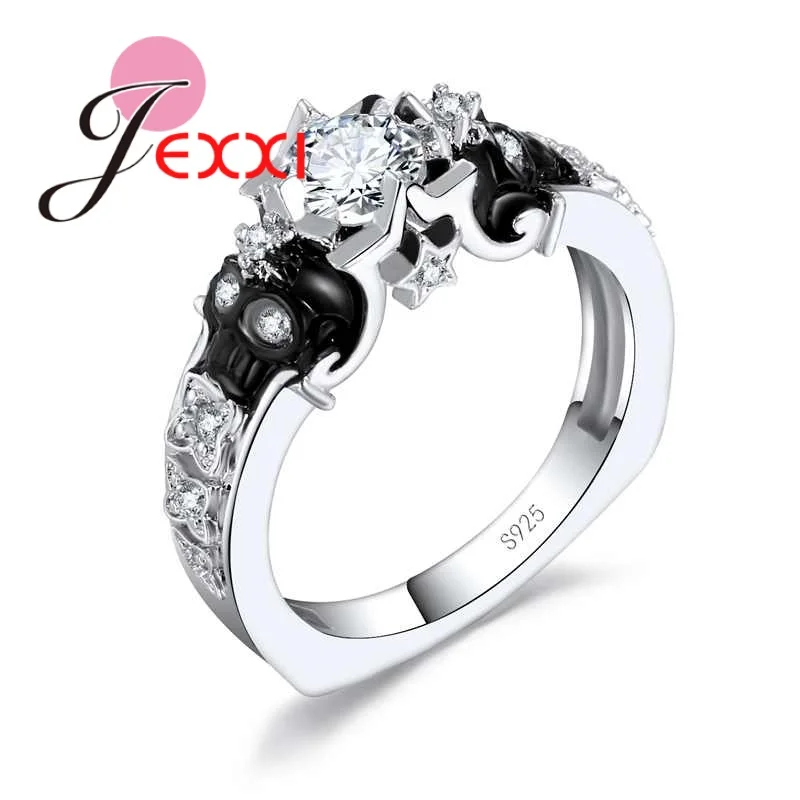 

Hot Sale Qualified 925 Sterling Silver Inlay Cubic Zirconia Stone Woman Skull Finger Rings Wedding Engagement Jewelry Ring