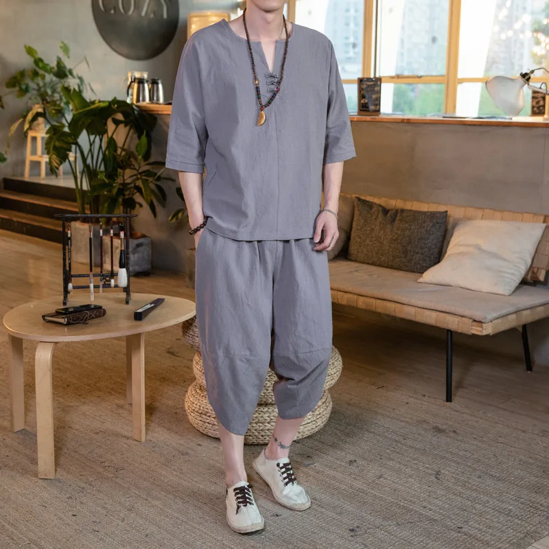 #3430 Summer Two Piece Set Top And Pants Men Short Sleeve T Shirt And Harem Pants Cotton Linen Vintage Loose Plus Size 5XL
#3430 Summer Two Piece Set Top And Pants Men Short Sleeve T Shirt And Harem Pants Cotton Linen Vintage Loose Plus Size 5XL