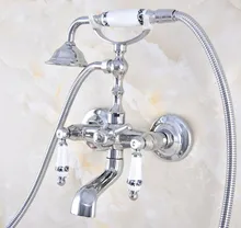 Polished Chrome Brass Double Ceramic Handles Wall Mounted Claw Foot Bathroom Tub Faucet Mixer Tap With Handshower mtf872
Polished Chrome Brass Double Ceramic Handles Wall Mounted Claw Foot Bathroom Tub Faucet Mixer Tap With Handshower mtf872