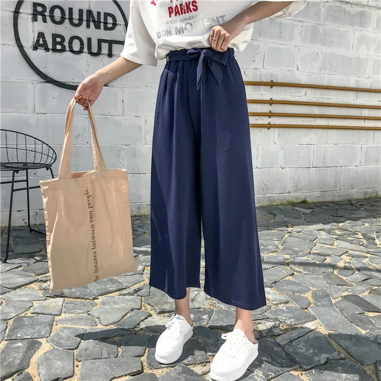 Plus Size - Casual Elastic Waist Loose Wide Leg Pants Preppy Style Trousers Female Palazzo Pants (Us 18W-20W)