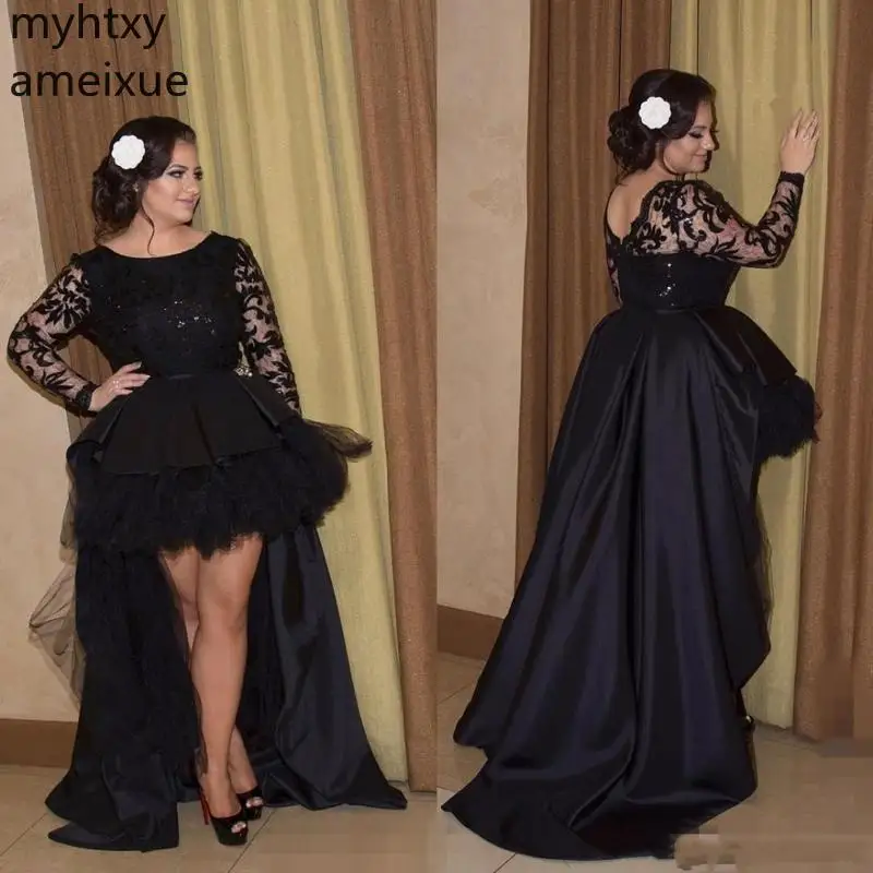 Black Long Sleeve Evening Dresses 2020 High Low Prom Plus Size Lace Ruffles Long Gown De Fiesta Formal Party Robe De Soiree
Black Long Sleeve Evening Dresses 2020 High Low Prom Plus Size Lace Ruffles Long Gown De Fiesta Formal Party Robe De Soiree