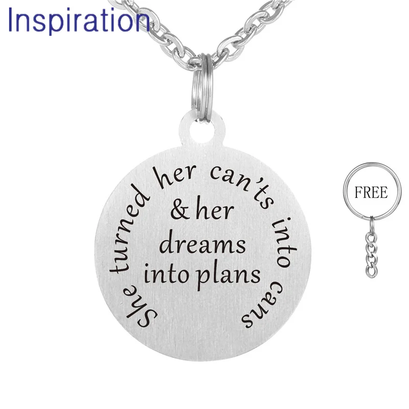Newest Quotes 30mm Stainless Steel Pendant Necklace Laser Engraved She turned her can'ts into cans & her dreams into plans
Newest Quotes 30mm Stainless Steel Pendant Necklace Laser Engraved She turned her can'ts into cans & her dreams into plans