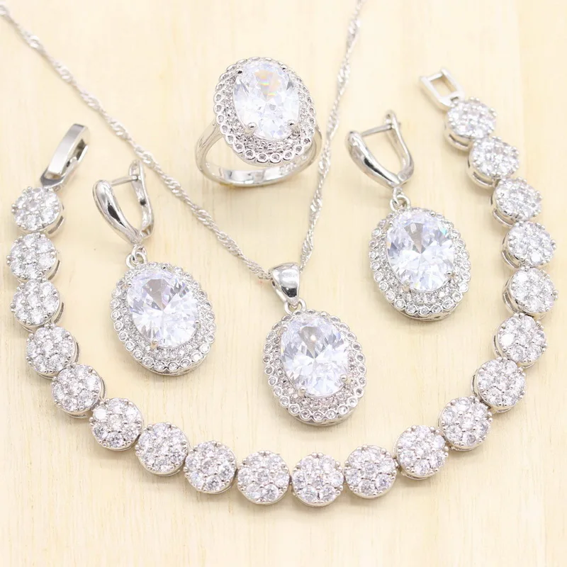 925 Sterling Silver Bridal Jewelry Pure White Cubic Zircon Jewelry Sets For Women Earrings Pendant Necklace Rings Bracelet gift
925 Sterling Silver Bridal Jewelry Pure White Cubic Zircon Jewelry Sets For Women Earrings Pendant Necklace Rings Bracelet gift