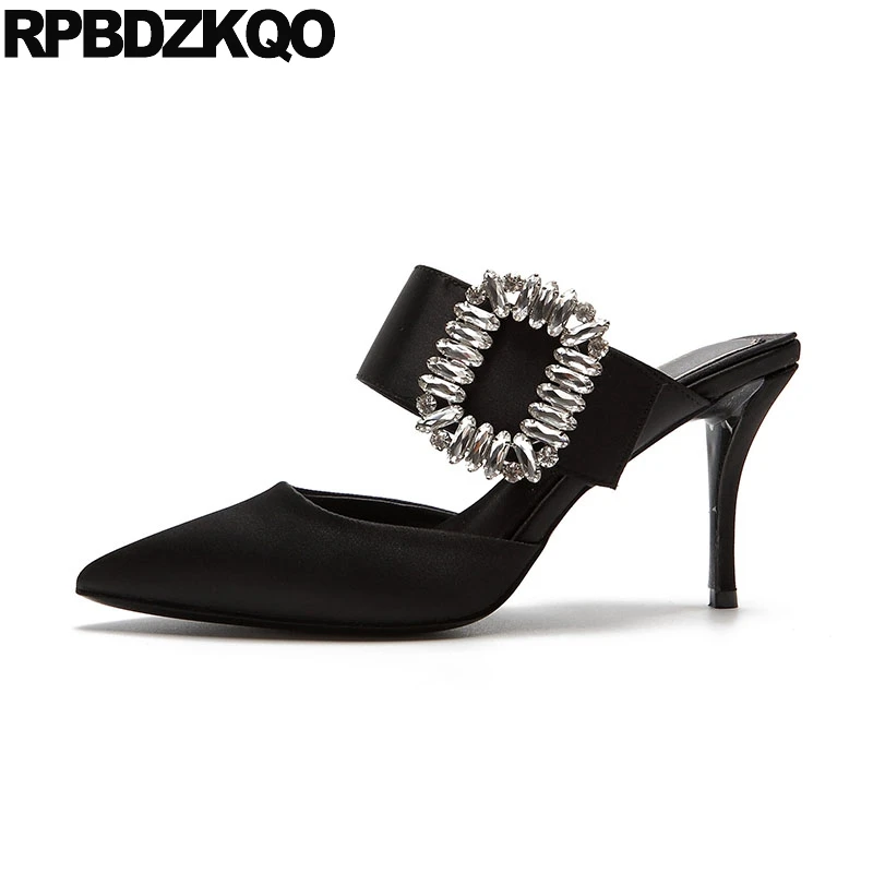 Pointed Toe Shoes Black Diamond Satin Slides Women Mules Summer 2018 Slippers Rhinestone Crystal 5 Bridal Red High Heel Sandals
Pointed Toe Shoes Black Diamond Satin Slides Women Mules Summer 2018 Slippers Rhinestone Crystal 5 Bridal Red High Heel Sandals