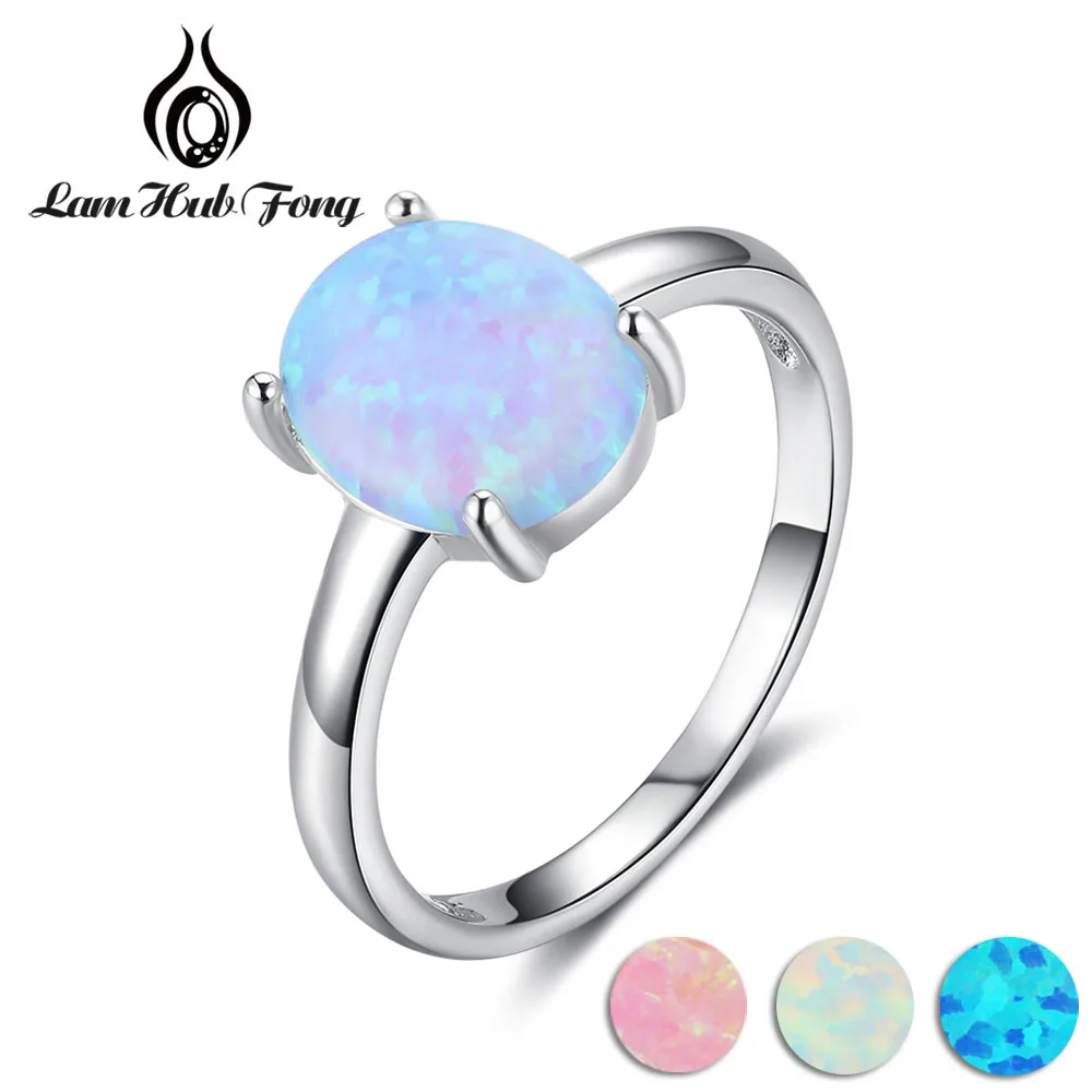 

Women 925 Sterling Silver Luxury Oval White Pink Blue Opal Rings Anniversary Gifts Female Finger Ring Size 6 7 8 (Lam Hub Fong)