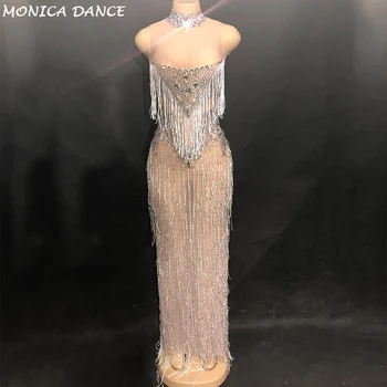 Women Sexy Nightclub Stage Tassel Dress Net Yarn Full Sparkling Crystals Dress Fashion Show Nightclub Party Birthday Stage Wear
Women Sexy Nightclub Stage Tassel Dress Net Yarn Full Sparkling Crystals Dress Fashion Show Nightclub Party Birthday Stage Wear