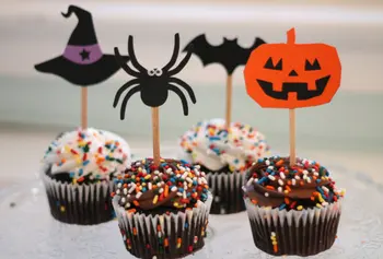 Jack O' Lantern, Spiders, and Witch Hats Cupcake Toppers Party birthday Wedding Bridal baby Shower Night food picks
Jack O' Lantern, Spiders, and Witch Hats Cupcake Toppers Party birthday Wedding Bridal baby Shower Night food picks