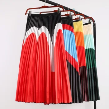 Spring Summer Color Block Lush Pleated Long Skirts Wave Striped Colorful Rainbow Print Pleated A-ling Mid Calf Long Skirts
Spring Summer Color Block Lush Pleated Long Skirts Wave Striped Colorful Rainbow Print Pleated A-ling Mid Calf Long Skirts