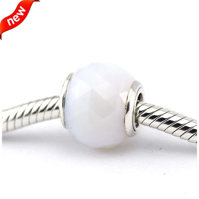 Подходит для Pandora Braclets геометрические граней Амулеты с опалесцирующий белый