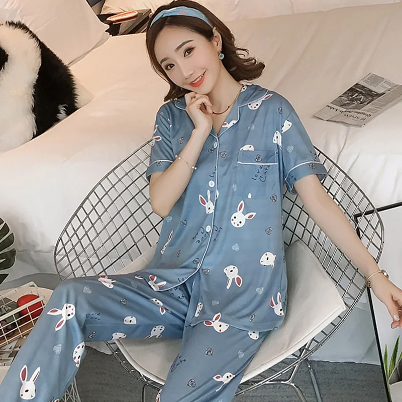 Summer new Short Sleeved Women Pajamas Set Fashion Women Lovely cartoon print pajamas Long Pant Pyjamas Cotton Leisure Sleepwear
Summer new Short Sleeved Women Pajamas Set Fashion Women Lovely cartoon print pajamas Long Pant Pyjamas Cotton Leisure Sleepwear