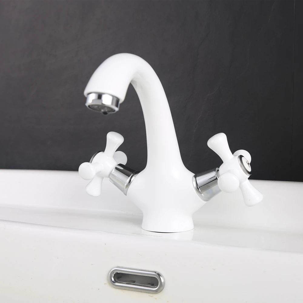 Classic White Ceramic Bathroom Basin Faucet Mixer Toilet Faucet Double Handle Bath Tap hot and cold Water Mixer Control DOODII18