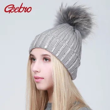 Geebro Women's Bronzing Gold and Silver Beanie Hat Winter Casual Warm Knitted Hat With Real Fur Pom Pom Ladies Knitting Hats
Geebro Women's Bronzing Gold and Silver Beanie Hat Winter Casual Warm Knitted Hat With Real Fur Pom Pom Ladies Knitting Hats