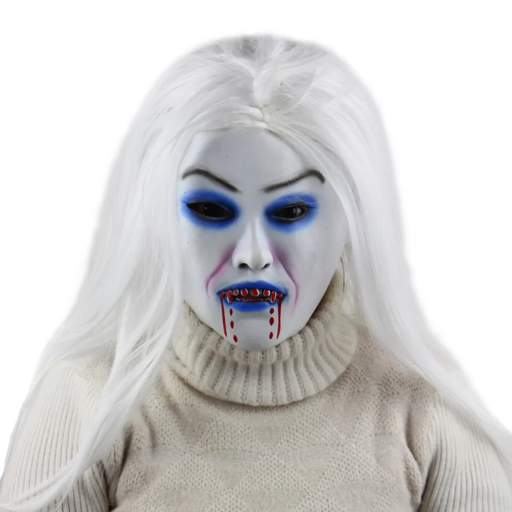 

Halloween Mask Cocohot Horrible Creepy Ghost bleeding Mask Costume Prop Latex Rubber Scary Zombie Mask White haired witch mask