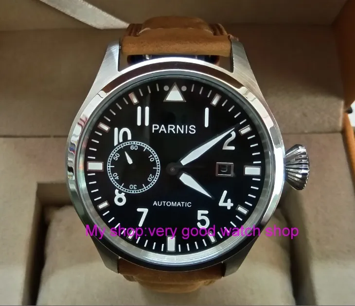 47mm big pilot PARNIS Black dial Automatic Self-Wind movement Auto Date men watches luminous Mechanical watches df134A
47mm big pilot PARNIS Black dial Automatic Self-Wind movement Auto Date men watches luminous Mechanical watches df134A