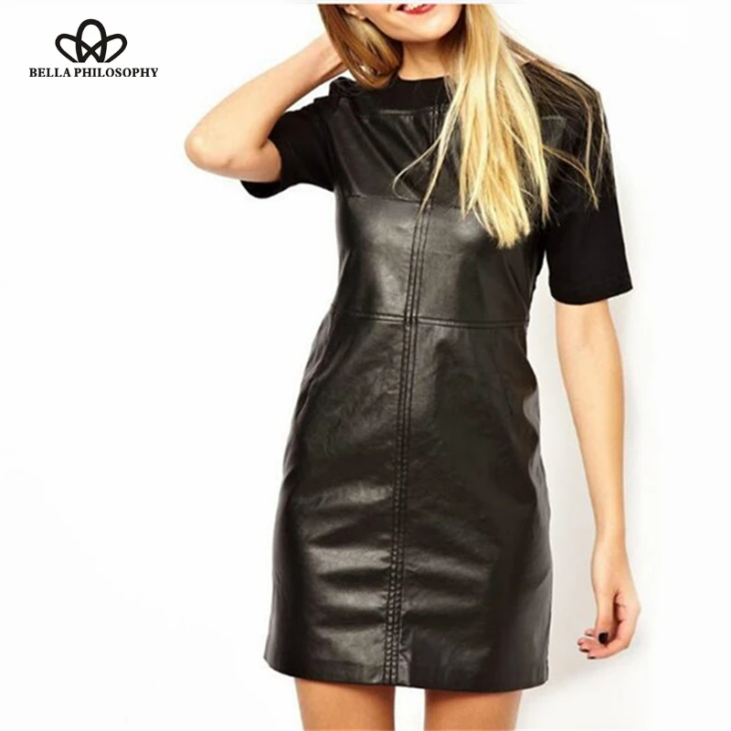 Image BPfashion Europe style spell short sleeve faux leather black dress