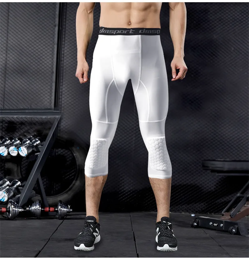Mens Compression Leggings Running Basketball Pants 3/4 Cropped Base Layers Tight 