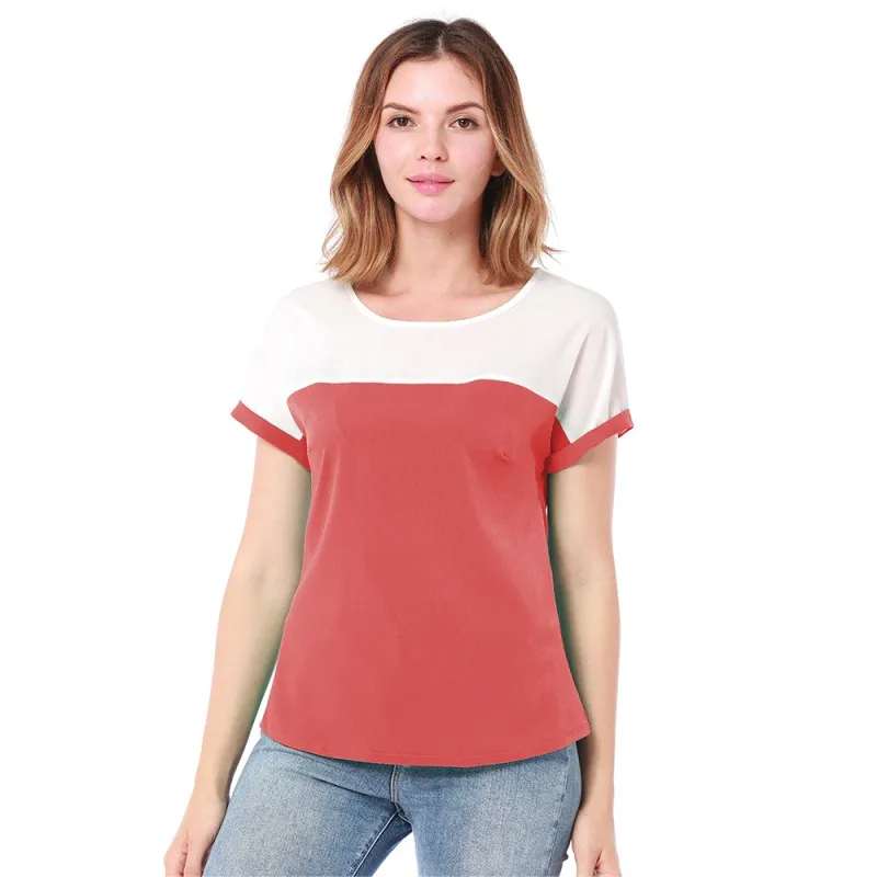 Patchwork Color Women's Shirt Chiffon Blouse O Neck Summer Ladies Shirts Stripe Color Short Sleeve Loose Tops Red Green Blue
Patchwork Color Women's Shirt Chiffon Blouse O Neck Summer Ladies Shirts Stripe Color Short Sleeve Loose Tops Red Green Blue