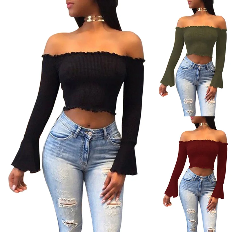 Autumn Winter Women Sexy Crop Top Long Sleeve Off Shoulder T-shirt Solid Color Lady Elastic Slim Tee Shirts XIN-Shipping
Autumn Winter Women Sexy Crop Top Long Sleeve Off Shoulder T-shirt Solid Color Lady Elastic Slim Tee Shirts XIN-Shipping