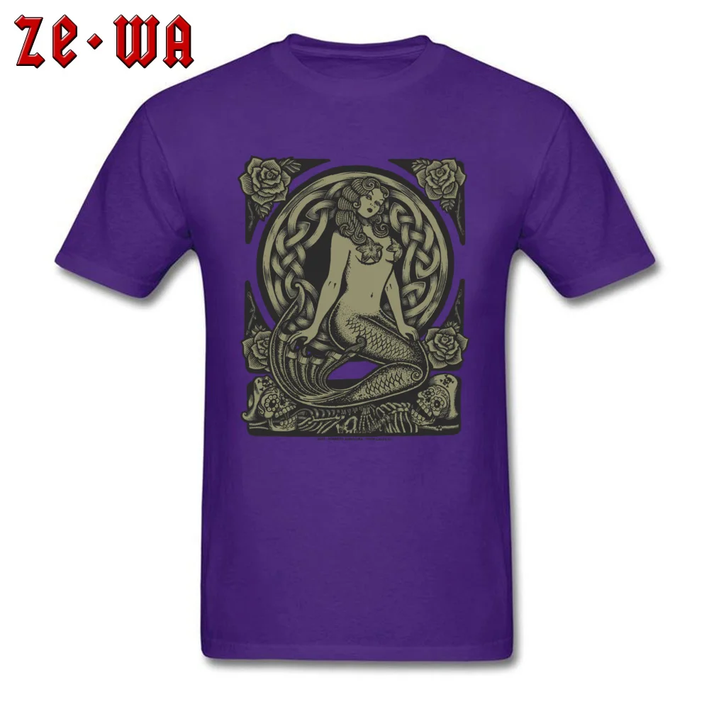 Mermaid Monochrome Cotton Fabric Men's Short Sleeve Tees Design Fall Top T-shirts 2018 Popular Crewneck Clothing Shirt Mermaid Monochrome purple