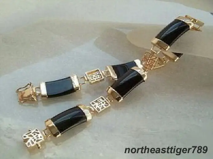 

Black Agate Jade 18KGP Fortune Emolument Longevity Clasp Bracelet AAA style Fine jewe Noble 100% Natural jade 5.26